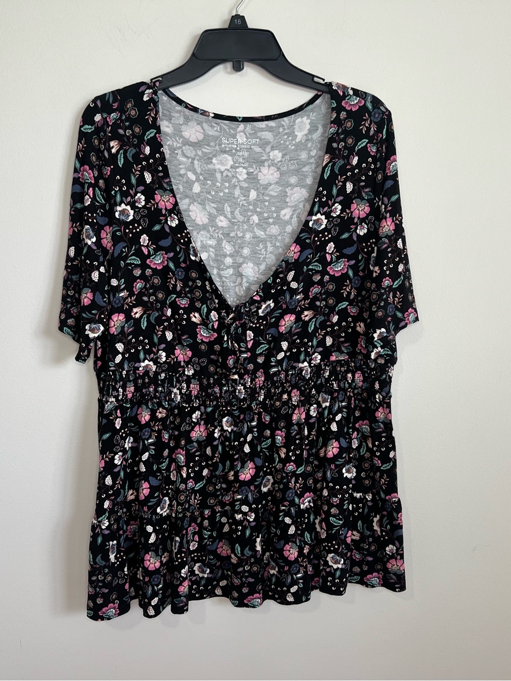torrid Black Floral V-Neck Smocked Waist Tunic